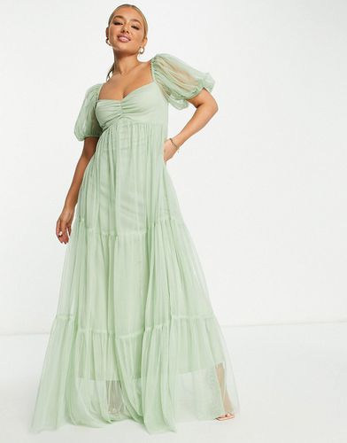 Charlotte - Vestito da damigella in tulle con maniche a sbuffo verde salvia - Lace & Beads - Modalova