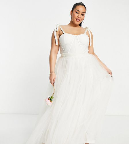 Vestito da sposa midi in tulle avorio con corsetto e spalline annodate-Bianco - Lace & Beads Plus - Modalova