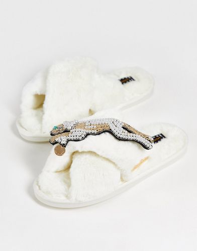 Cheetah - Pantofole con spilla rimovibile color crema-Bianco - Laines London - Modalova