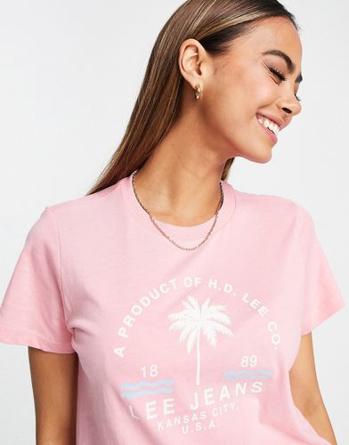 T-shirt rosa pastello con grafica di palma - Lee Jeans - Modalova
