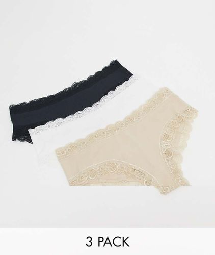 Emelie - Confezione da 3 brasiliane in cotone con finiture in pizzo - MULTI-Multicolore - Lindex - Modalova