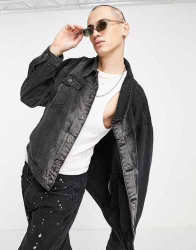 Giacca di jeans oversize nera e grigia lavaggio sfumato in coordinato-Multicolore - Liquor N Poker - Modalova