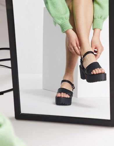 Sandali in pelle sintetica nera con tacco e plateau-Nero - New Look - Modalova