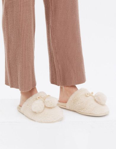 Pantofole stile sabot in pelliccia sintetica, color crema - New Look - Modalova