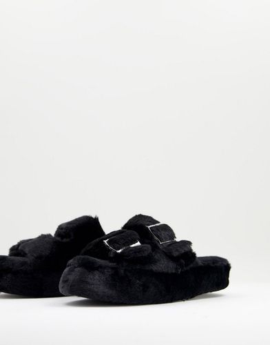Pantofole sliders soffici nere con doppia fibbia - New Look - Modalova