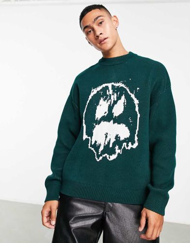Johan - Maglione verde con stampa jacquard di viso effetto sciolto-Arancione - Weekday - Modalova