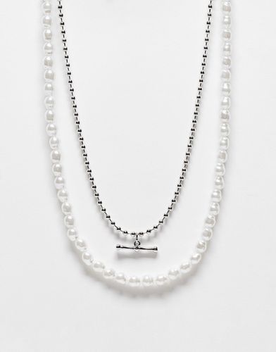 Collana color argento con barretta a T e perle - WFTW - Modalova