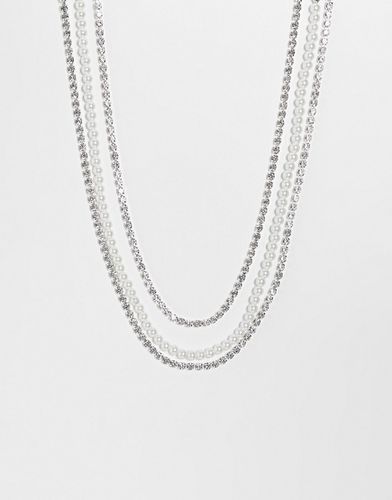 Collana multifilo argentata con cristalli e perle sintetiche-Argento - True Decadence - Modalova