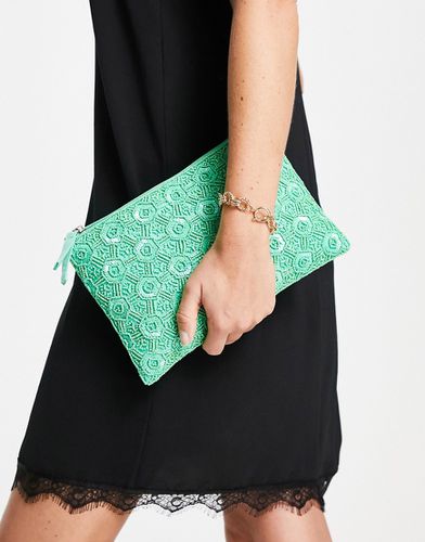 Pochette verde decorata con perline con motivo geometrico e zip sulla parte superiore - True Decadence - Modalova