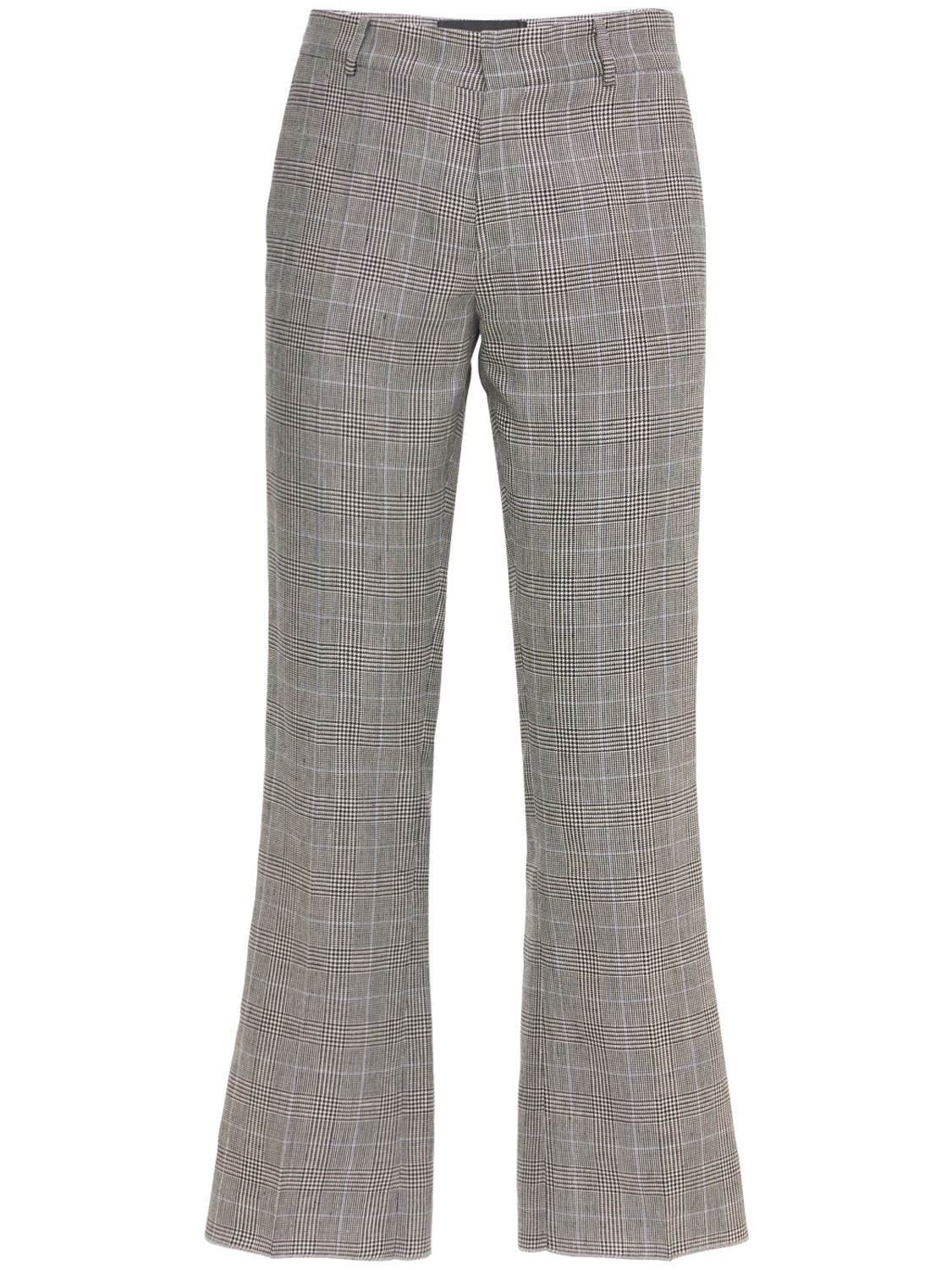 Pantaloni Cropped In Lana E Lino Check - COOL TM - Modalova
