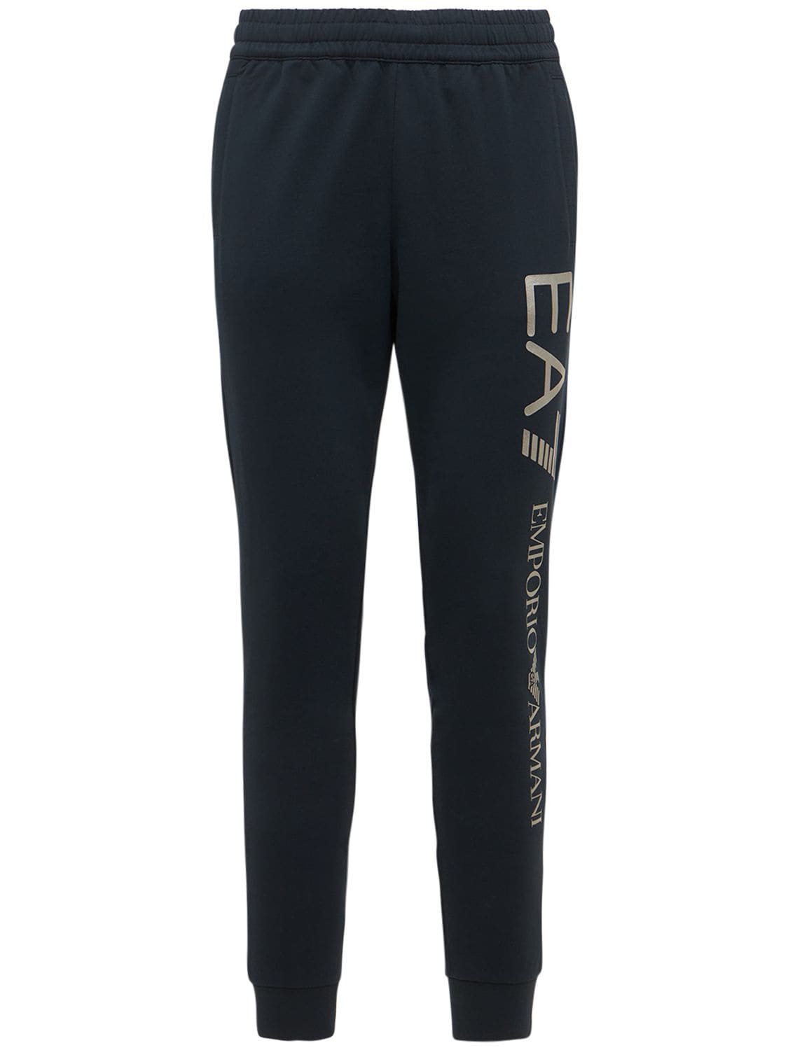 Pantaloni Slim Fit In Felpa Di Cotone Con Logo - EA7 EMPORIO ARMANI - Modalova