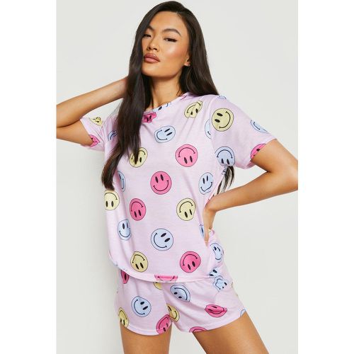 Set pigiama corto con Smiley, Pink - boohoo - Modalova