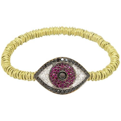 Bracciale elastico in oro giallo con rubini, diamanti bianchi e neri - ROBERTO DEMEGLIO - Modalova