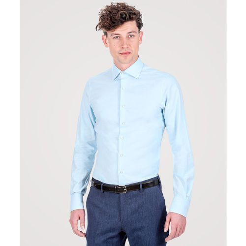 Camicia da uomo su misura, Albini, Natural Stretch Oxford Azzurra, Quattro Stagioni | - Lanieri - Modalova