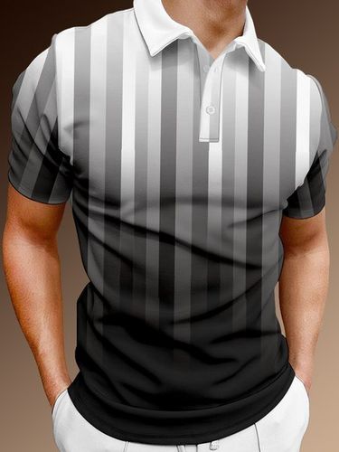 Casuale Arte Collezione graduale a Righe Geometrico Disegno Risvolto Maniche Corte Polo Stampare Superiore - JustFashionNow - Modalova