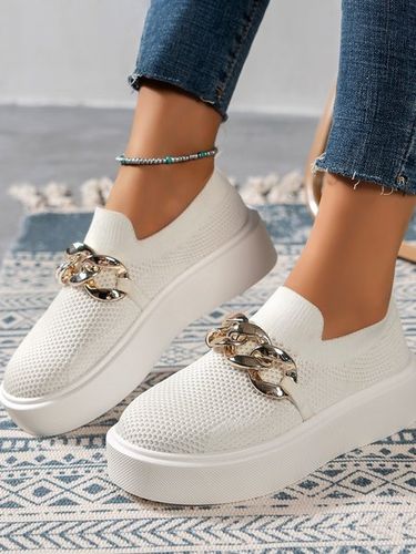 Incavato Traspirante Flyknit Colore Solido Metallo Catena Punta rotonda Scarpe piattaforma - JustFashionNow - Modalova