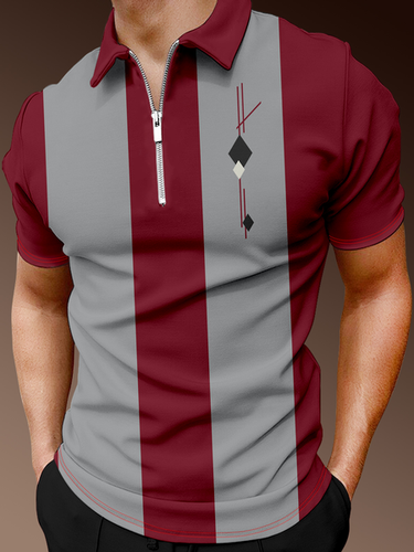 Casuale Arte Collezione a Righe Geometrico Multicolore Risvolto Maniche Corte Polo Stampare Superiore - JustFashionNow - Modalova