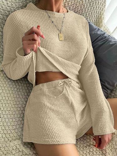 Girocollo Maniche Lunghe gamba larga Pantaloncini Cialda Confortevole Due pezzi Abbigliamento da casa Pigiama taglia grande - JustFashionNow - Modalova