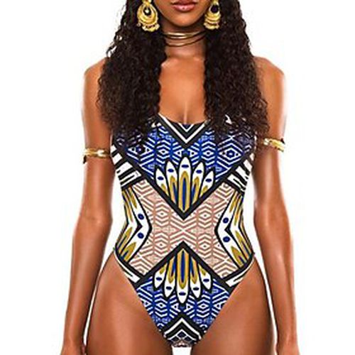 Women's Swimwear One Piece Monokini Bathing Suits Normal Swimsuit Geometric Abstract Tummy Control Open Back Printing High Waisted Blue Yellow Rosy Pink Royal - Ador IT - Modalova