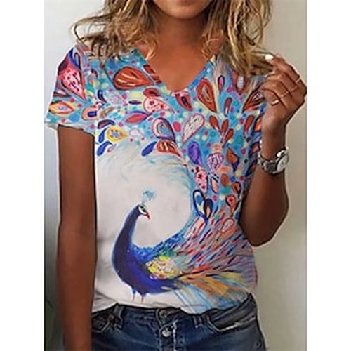 Women's Casual Daily Holiday T shirt Tee Short Sleeve Animal Round Neck Patchwork Print Basic Ethnic Vintage Tops Rainbow S / 3D Print - Ador IT - Modalova