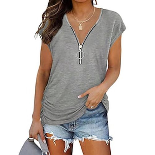 Women's clothing summer zipper pleated casual short-sleeved t-shirt women's top - Ador IT - Modalova