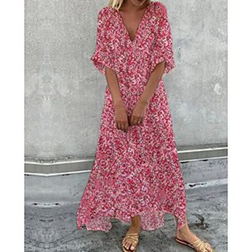 Women's Casual Dress Long Dress Maxi Dress Pink Floral Short Sleeve Spring Summer Ruched Vacation V Neck 2023 S M L XL 2XL 3XL - Ador IT - Modalova