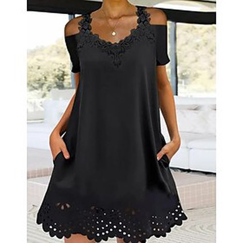 Women's Short Mini Dress A Line Dress Black Short Sleeve Ruched Embroidered Cut Out Floral Crew Neck Spring Summer Stylish Modern 2022 S M L XL XXL 3X - Ador IT - Modalova