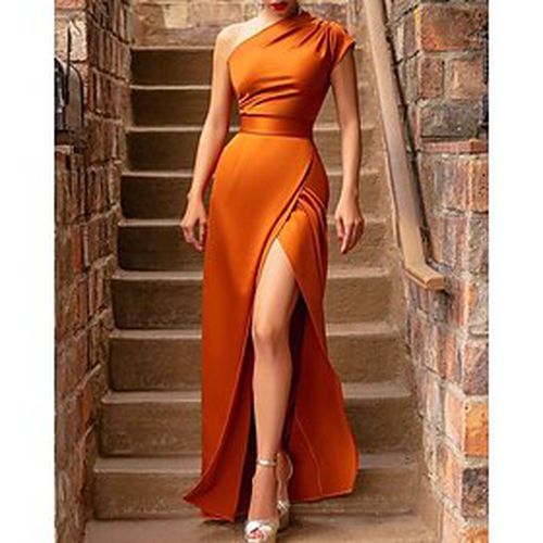 Women's Party Dress Burnt Orange Dress Formal Dress Long Dress Maxi Dress Orange Pure Color Sleeveless Spring Summer Split Stylish One Shoulder Slim Party Even - Ador IT - Modalova