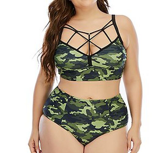 Women's Swimwear Bikini 2 Piece Plus Size Swimsuit Camo Backless 2 Piece High Waist Printing for Big Busts Army Green V Wire Padded Bathing Suits Stylish Vacat - Ador IT - Modalova