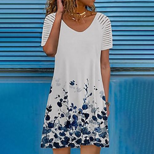 Women's Short Mini Dress Shift Dress Light gray Short Sleeve Print Print V Neck Spring Summer Casual 2022 Loose S M L XL XXL 3XL - Ador IT - Modalova