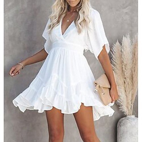 Women's Short Mini Dress Swing Dress Green White Short Sleeve Layered Lace up Ruffle Solid Color Deep V Spring Summer Casual Vacation 2022 S M L XL XX - Ador IT - Modalova
