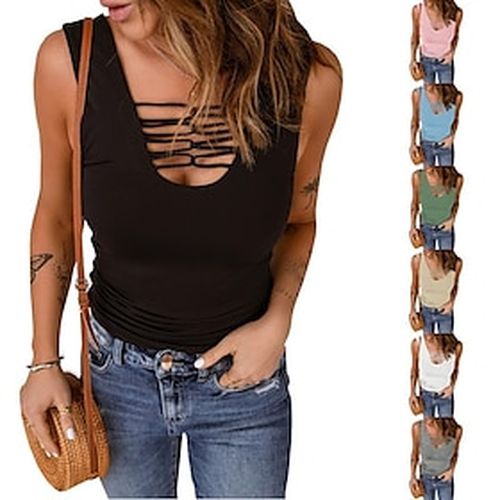 Women's Tank Patchwork Classic Solid / Plain Color V Neck Summer Regular Creamy-white Black Pink Blue Green - Ador IT - Modalova