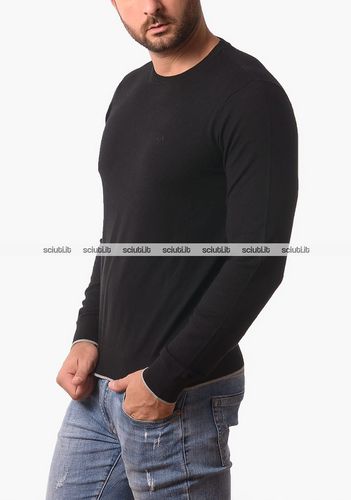 Maglia uomo nera logo ricamato in cotone e cashmere - Armani Exchange - Modalova