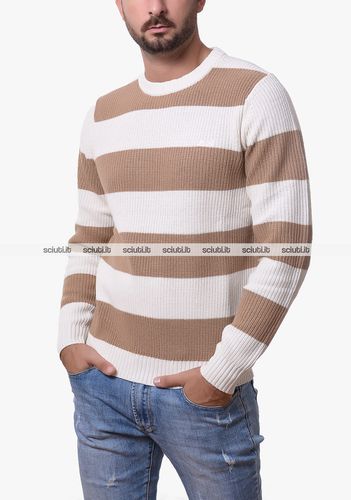 Maglione uomo bianco panna a righe misto lana - SUN68 - Modalova