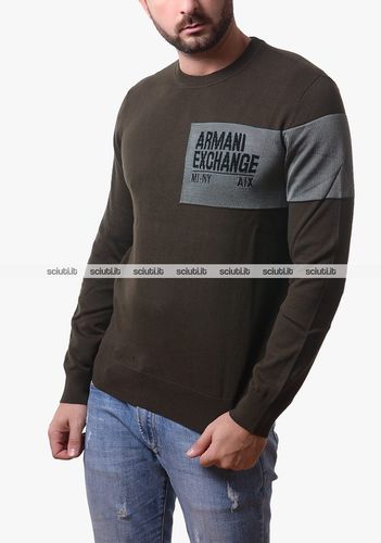 Maglione uomo verde scuro logo jacquard - Armani Exchange - Modalova