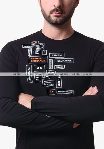 Tshirt uomo nera stampa logo in cotone - Armani Exchange - Modalova