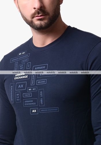 Tshirt uomo blu scuro stampa logo in cotone - Armani Exchange - Modalova