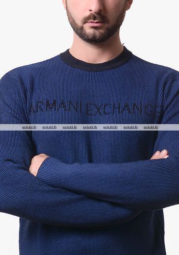 Maglione uomo blu scuro a righe in misto cotone - Armani Exchange - Modalova