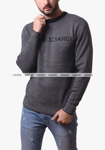 Maglione uomo nero a righe in misto cotone - Armani Exchange - Modalova