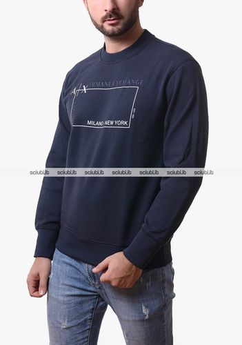 Felpa uomo blu scuro logo frontale in jersey di cotone - Armani Exchange - Modalova